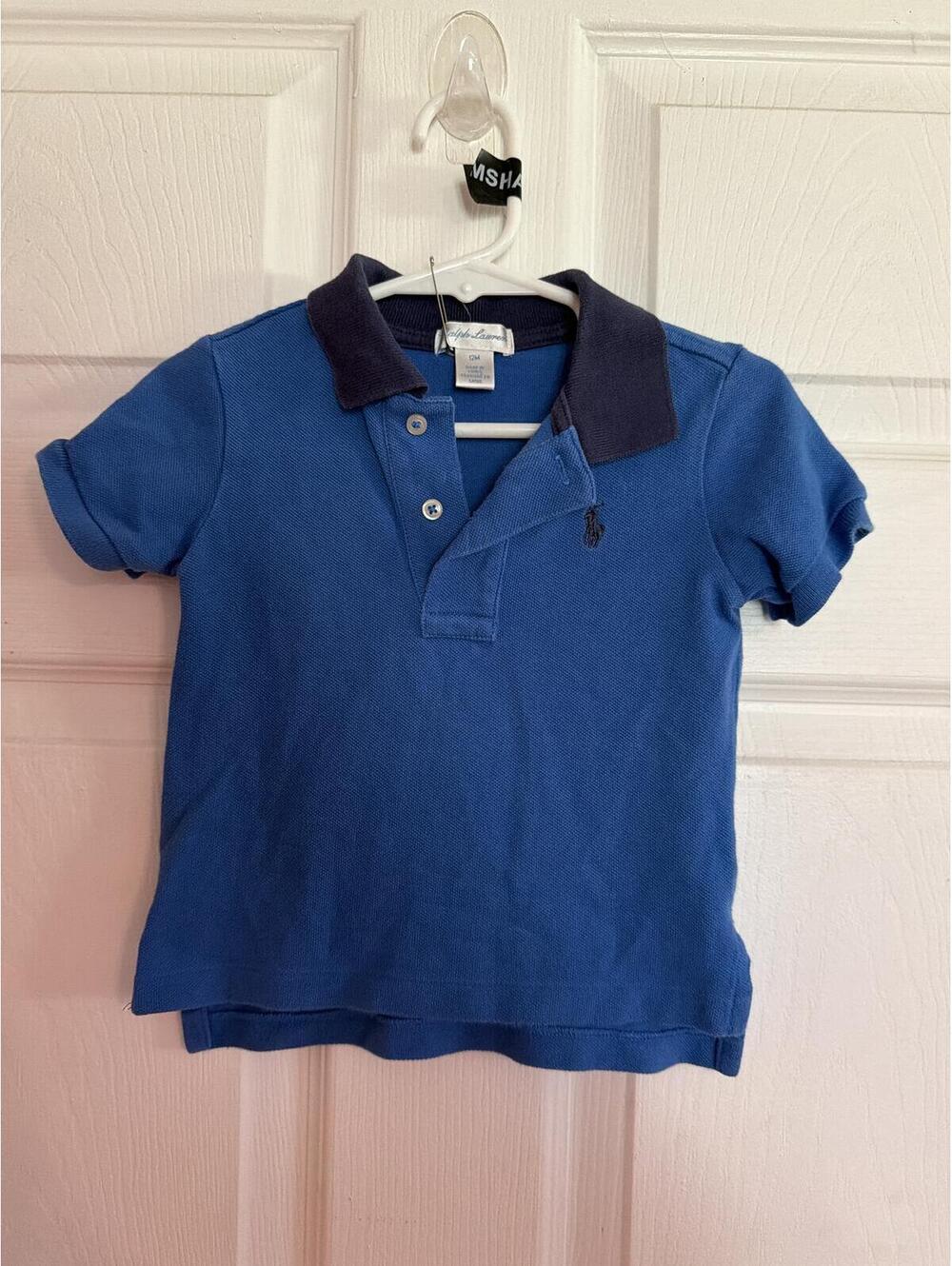 Ralph Lauren Boys Blue Polo Shirt with Navy Collar